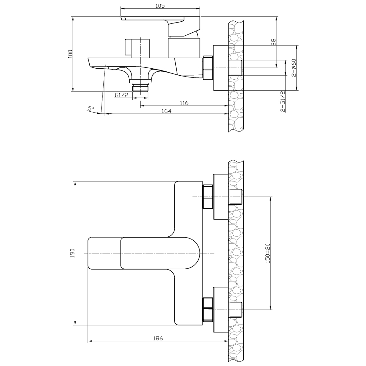 Смеситель Ванна шар d35 короткий нос, керам. переключение, ручная лейка, хром ROSSINKA RS50-30  