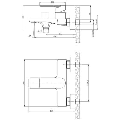 Смеситель Ванна шар d35 короткий нос, керам. переключение, ручная лейка, хром ROSSINKA RS50-30  
