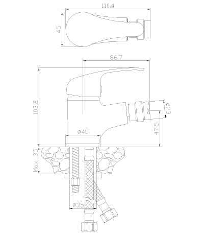 Смеситель для биде, шар 35мм хром ROSSINKA A35-51