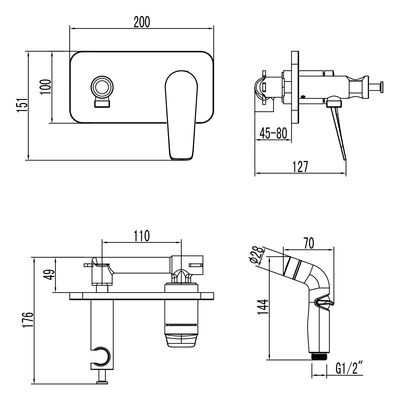 LM3720MW Bronx Смеситель с гигиеническим душем, встраиваемый, белый LEMARK