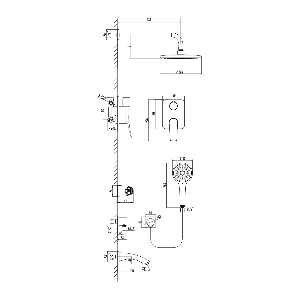 LM3722MW Bronx Смеситель для ванны и душа встраиваемый с дополнительной 3-функциональной лейкой, белый LEMARK