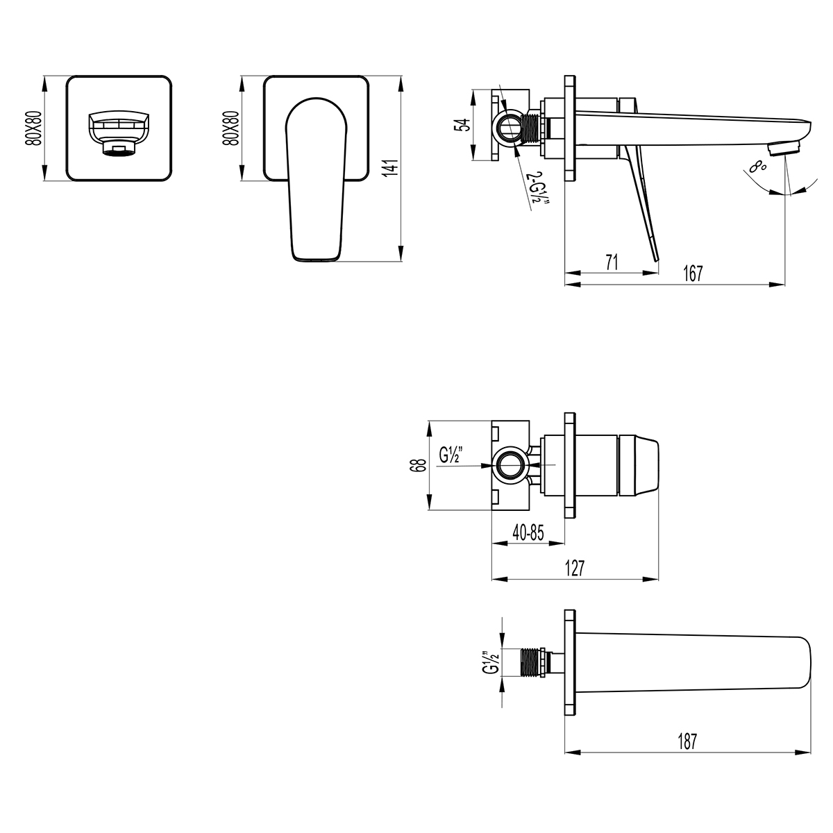 LM3736BL Bronx Смеситель для умывальника встраиваемый, черный LEMARK
