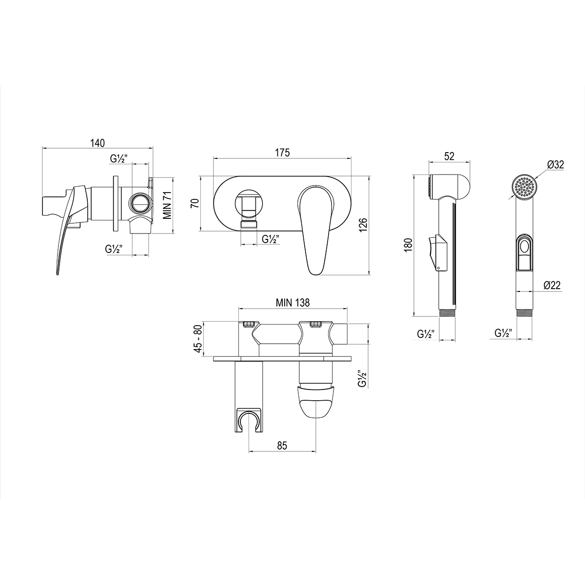 LM0419C Linara Смеситель с гигиеническим душем, встраиваемый, хром LEMARK