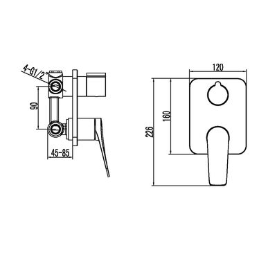 LM3727GM Bronx Смеситель для ванны и душа встраи. с 2-функц. диверт, без аксес, графит LEMARK