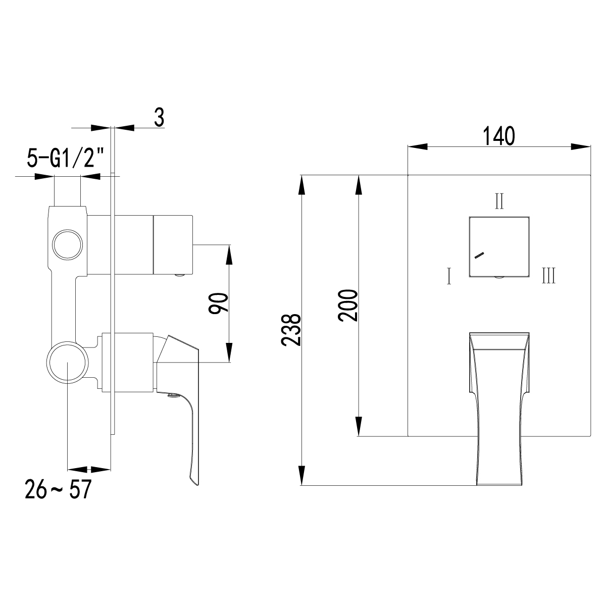 LM4528C UNIT Смеситель для ванны и душа встраиваемый с 3х-функциональным дивертором, без аксессуаров, хром LEMARK