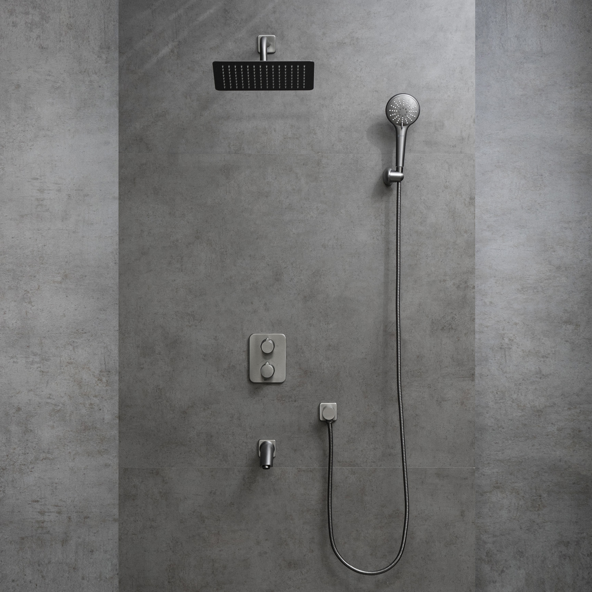 LM3742GM Bronx Смеситель термостатический для ванны и душа, встраиваемый, с доп. 3-ф. лейкой, графит LEMARK