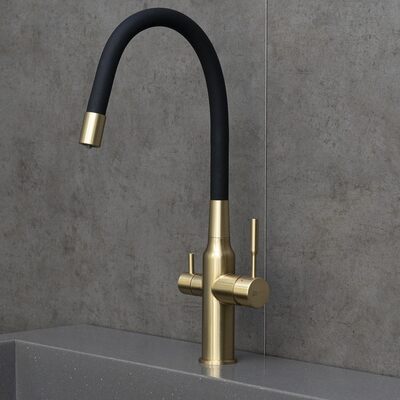 LM5083LGN-Black Expert Смеситель для кухни, с гибким изливом, с подключением к фильтру питьевой воды, светлое золото нано/черный LEMARK