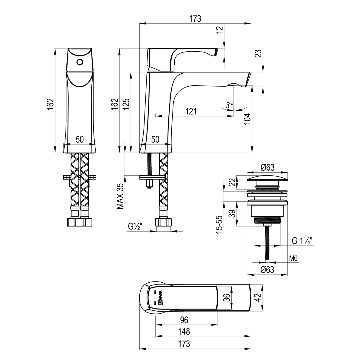 LM7206BG Ursus Смеситель для умывальника монолитный, матовое золото LEMARK