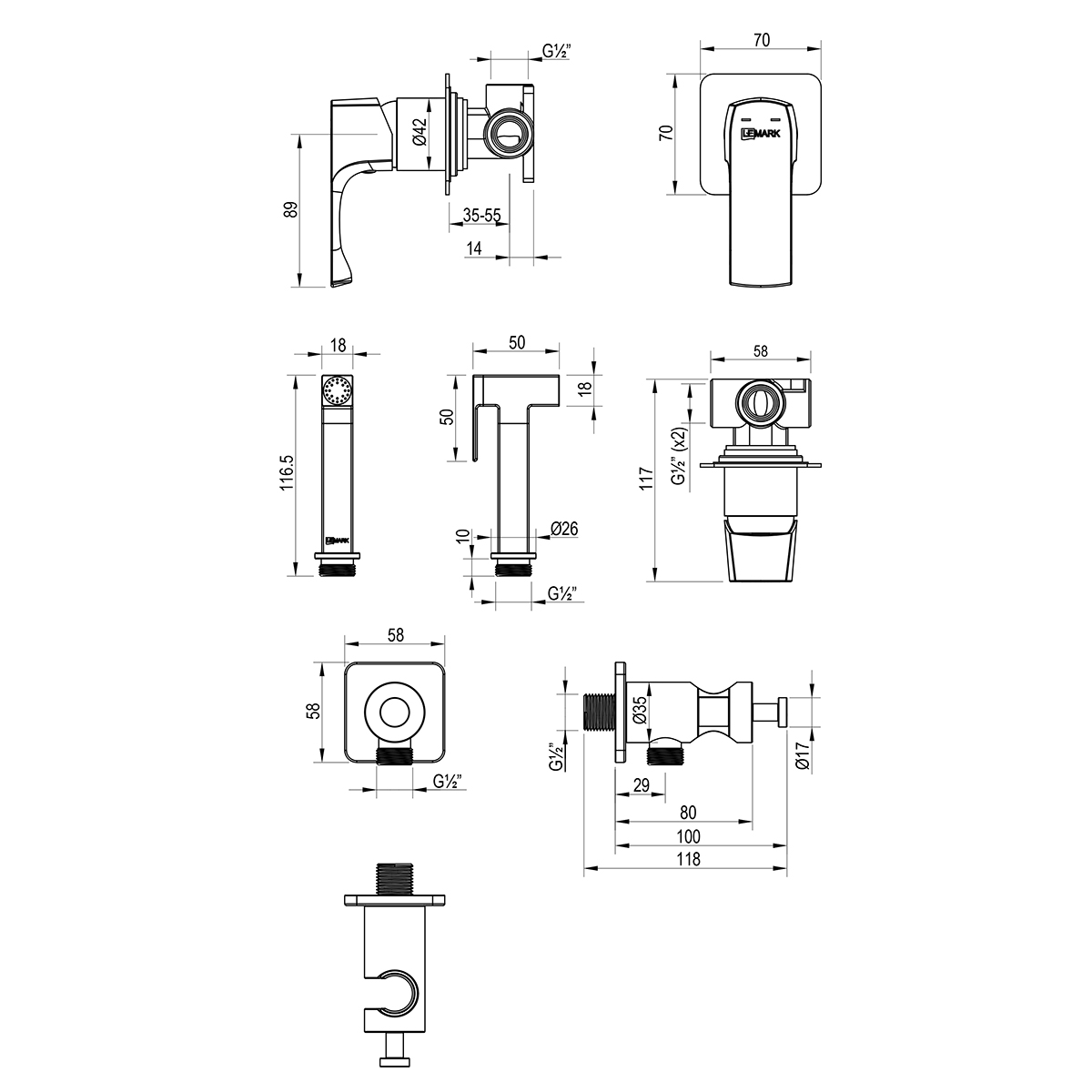 LM7219BG Ursus Смеситель с гигиеническим душем, встраиваемый, матовое золото LEMARK