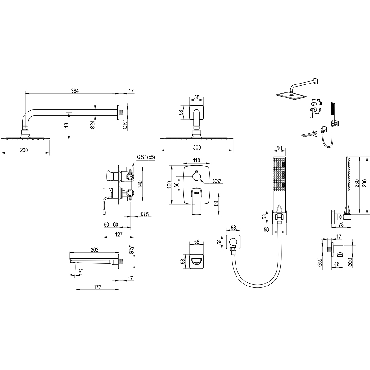 LM7222BG Ursus Смеситель для ванны и душа встраиваемый с дополнительной 1-функц. лейкой, матовое золото LEMARK