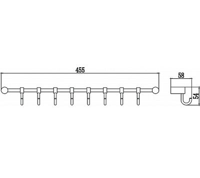 S-006208 Планка с крючками (8 крючков) Хром SAVOL