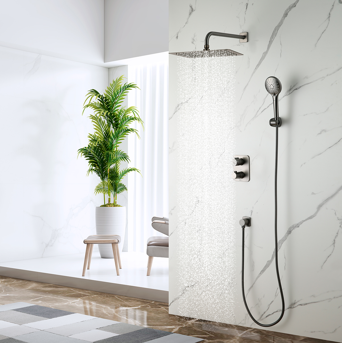 LM3749GM Bronx Смеситель термостатический для ванны и душа, встраиваемый, с доп. 3-ф. лейкой, графит LEMARK