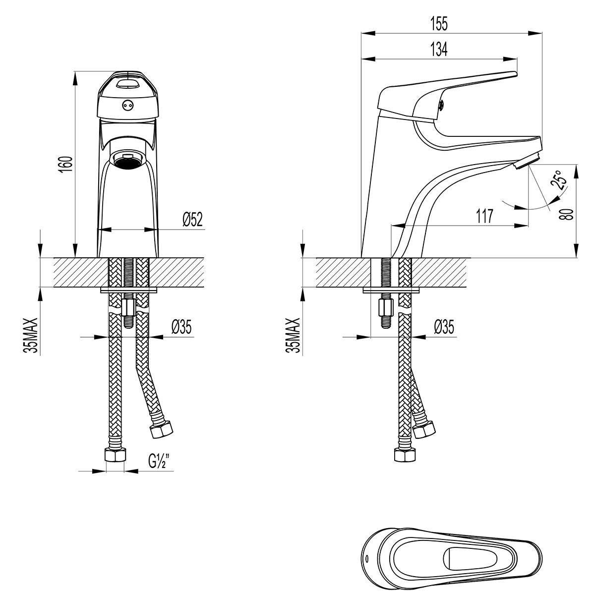 LM4130C Luna Смеситель для умывальника монолитный, хром LEMARK								
