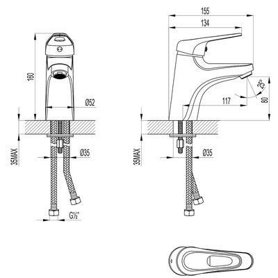 LM4130C Luna Смеситель для умывальника монолитный, хром LEMARK								