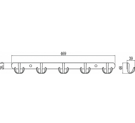 S-002255 Планка с крючками (5 крючков) Хром SAVOL