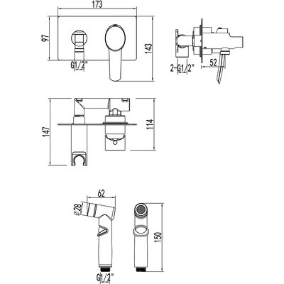 LM3259C Atlantiss Смеситель с гигиеническим душем, встраиваемый, хром LEMARK								