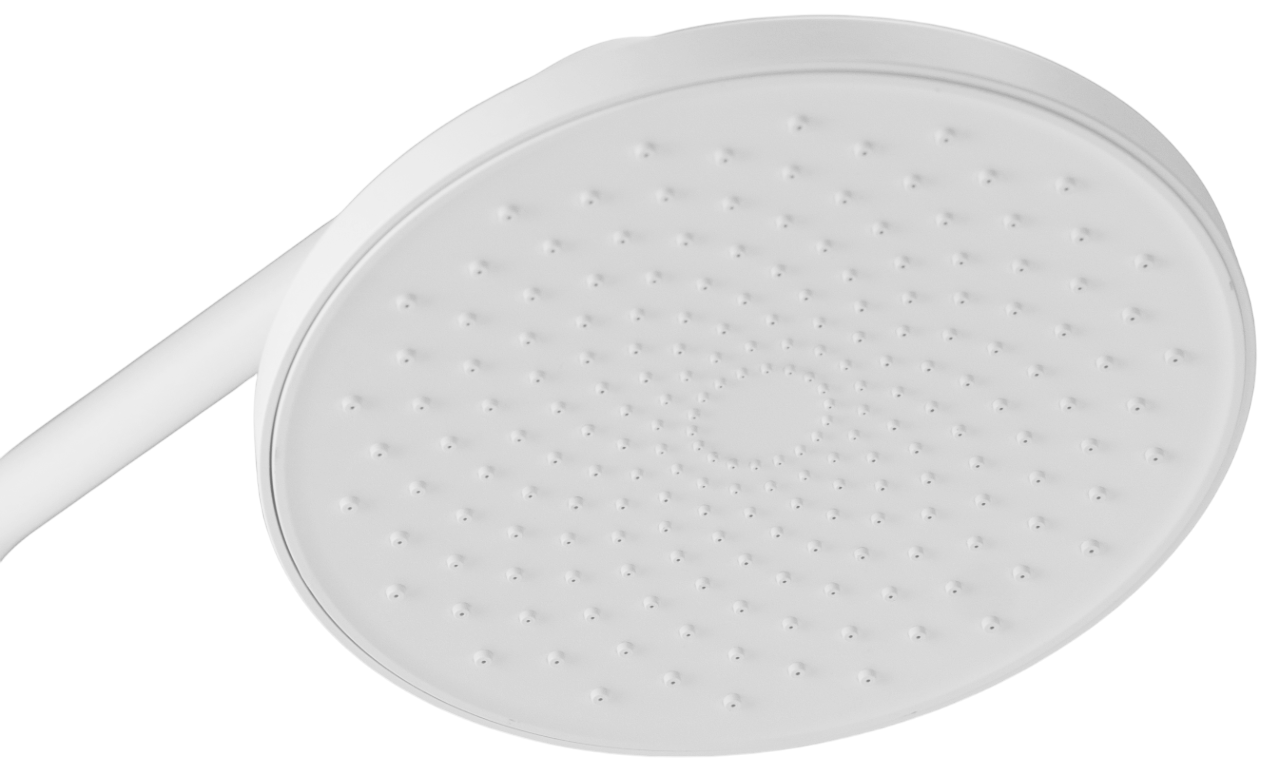 Душевая система SANTREK AQUA-1216 "PRESTIGE" (SAP-1216)  шар. d-35 с верхним душем, смесителем, гигиен лейкой и полочкой (белый)
