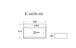 Раковина подвесная HOLLER K-6036-60 (600*415*150мм), белая (+ крепеж)