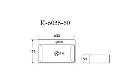 Раковина подвесная HOLLER K-6036-60 (600*415*150мм), белая (+ крепеж)