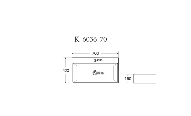 Раковина подвесная HOLLER K-6036-70 (700*420*150мм), белая (+ крепеж)