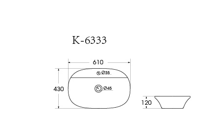 Раковина накладная HOLLER K-6333 (610*430*120мм), белая