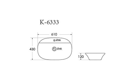 Раковина накладная HOLLER K-6333 (610*430*120мм), белая