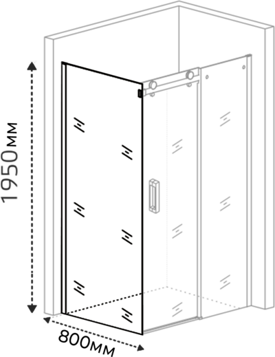 Боковая часть душ. ограждения SANTREK AQUA Evo- SP-800-C-Matt Black 800*1950 стекло Прозр. 8мм, профиль Чёрный