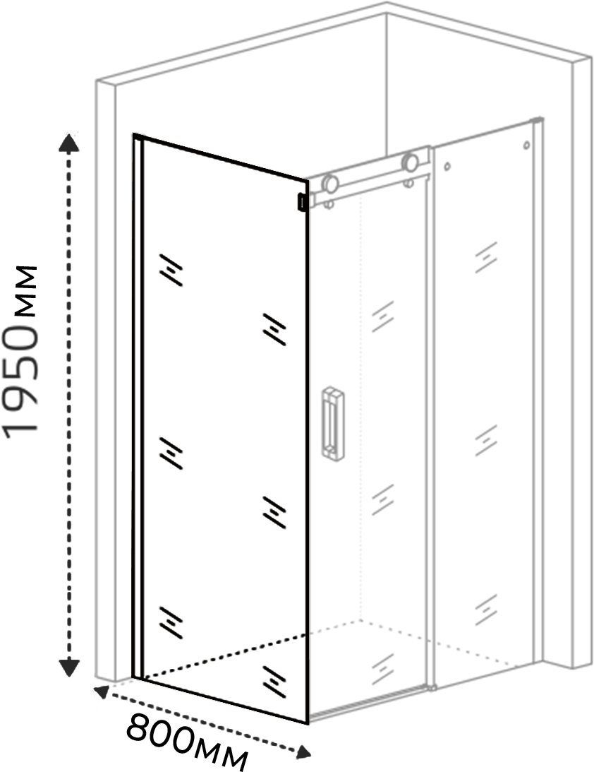 Боковая часть душ. ограждения SANTREK AQUA Evo- SP-800-C-Chrome 800*1950 стекло Прозр. 8мм, профиль Хром 