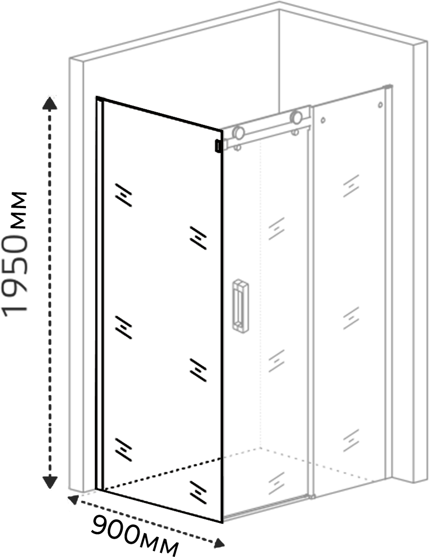 Боковая часть душ. ограждения SANTREK AQUA Evo- SP-900-C-Matt Black 900*1950 стекло Прозр. 8мм, профиль Чёрный