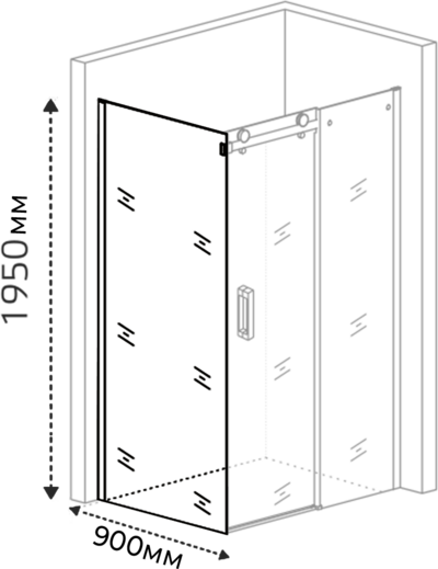 Боковая часть душ. ограждения SANTREK AQUA Evo- SP-900-C-Matt Black 900*1950 стекло Прозр. 8мм, профиль Чёрный