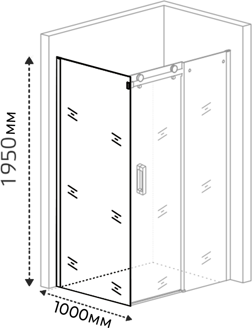 Боковая часть душ. ограждения SANTREK AQUA Evo- SP-1000-C-Matt Black 1000*1950 стекло Прозр. 8мм, профиль Чёрный