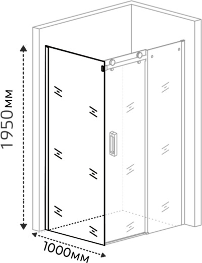 Боковая часть душ. ограждения SANTREK AQUA Evo- SP-1000-C-Matt Black 1000*1950 стекло Прозр. 8мм, профиль Чёрный