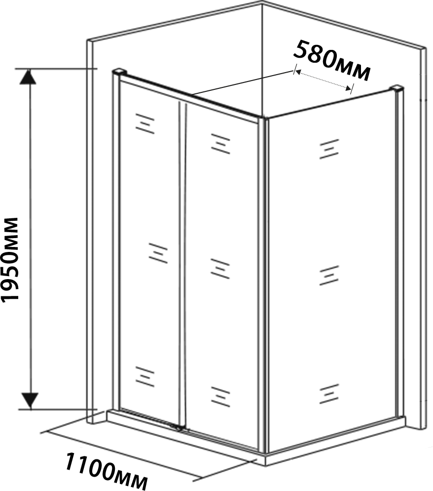 Душевое ограждение SANTREK AQUA Time- DF-DP-1100-C-Matt Black 1100*1950 Прямое стекло Прозр 6 мм, профиль Черный