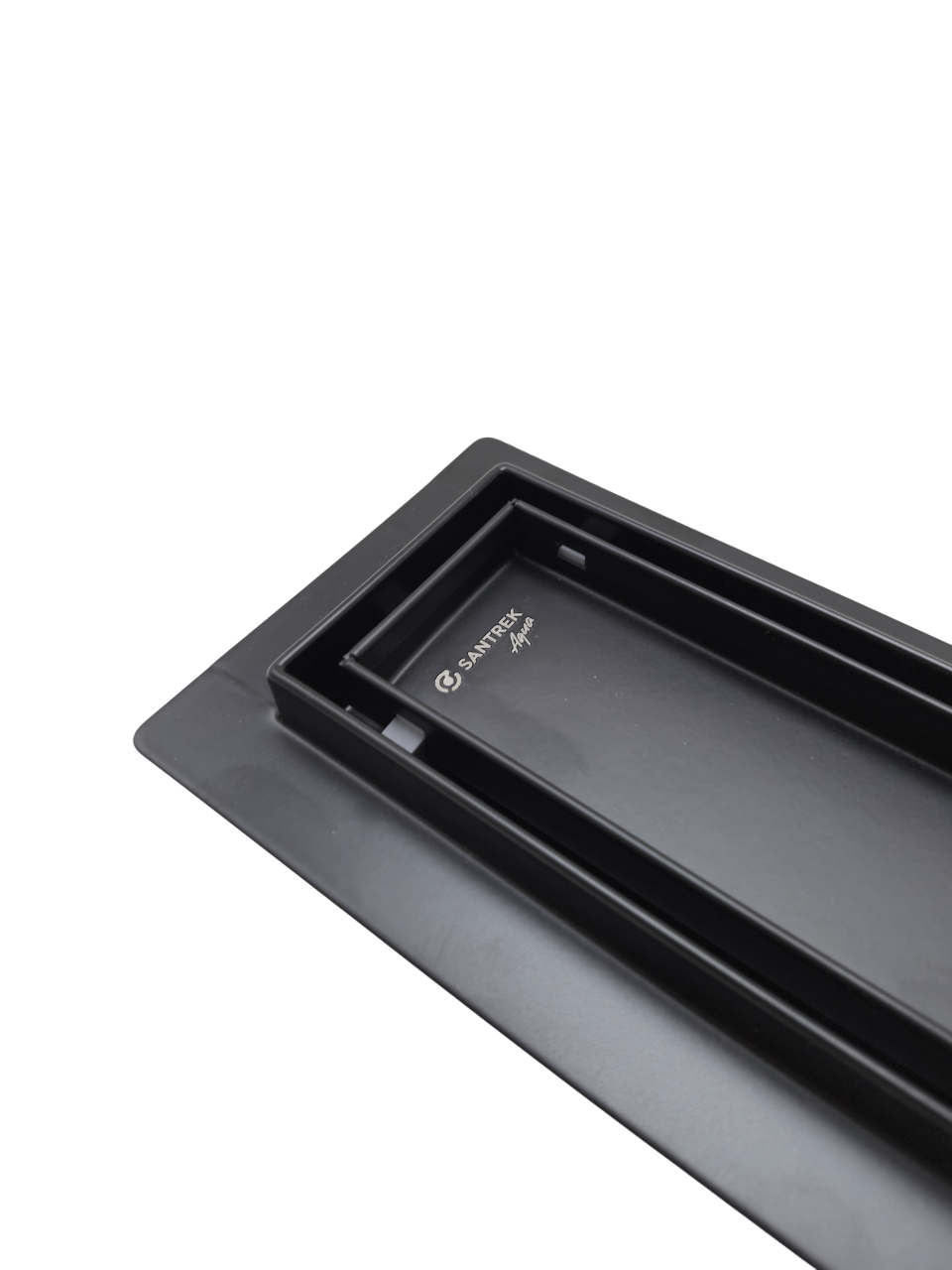 Линейный душевой трап SANTREK AQUA  B-70500 BLACK нерж 70*500мм (горизонт выпуск 360 гр, ф40) (решетка щелевая, под плитку) сухой затвор и гидрозатвор