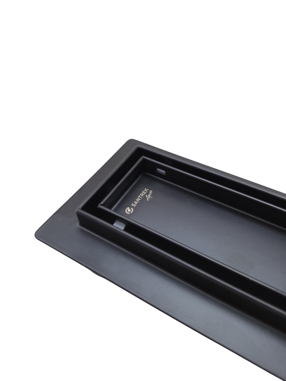Линейный душевой трап SANTREK AQUA  B-70600 BLACK нерж 70*600мм (горизонт выпуск 360 гр, ф40) (решетка щелевая, под плитку) сухой затвор и гидрозатвор