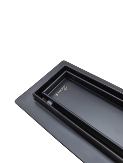 Линейный душевой трап SANTREK AQUA  B-70700 BLACK нерж 70*700мм (горизонт выпуск 360 гр, ф40) (решетка щелевая, под плитку) сухой затвор и гидрозатвор