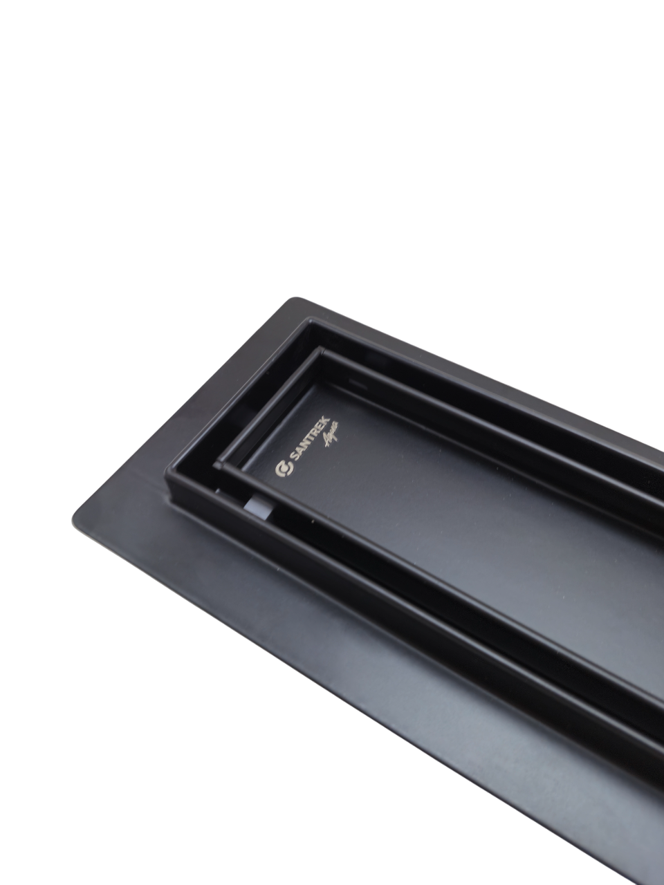 Линейный душевой трап SANTREK AQUA  B-70800 BLACK нерж 70*800мм (горизонт выпуск 360 гр, ф40) (решетка щелевая, под плитку) сухой затвор и гидрозатвор