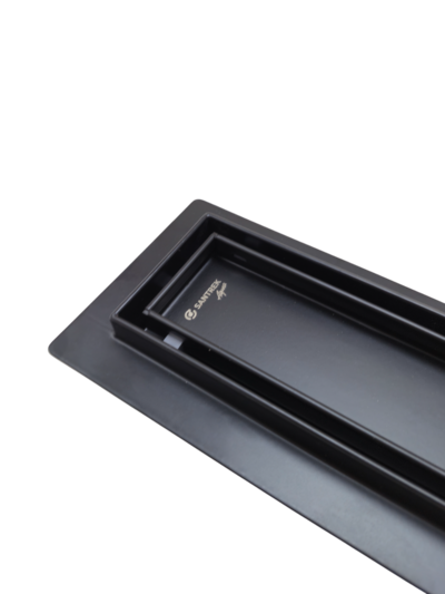 Линейный душевой трап SANTREK AQUA  B-70800 BLACK нерж 70*800мм (горизонт выпуск 360 гр, ф40) (решетка щелевая, под плитку) сухой затвор и гидрозатвор