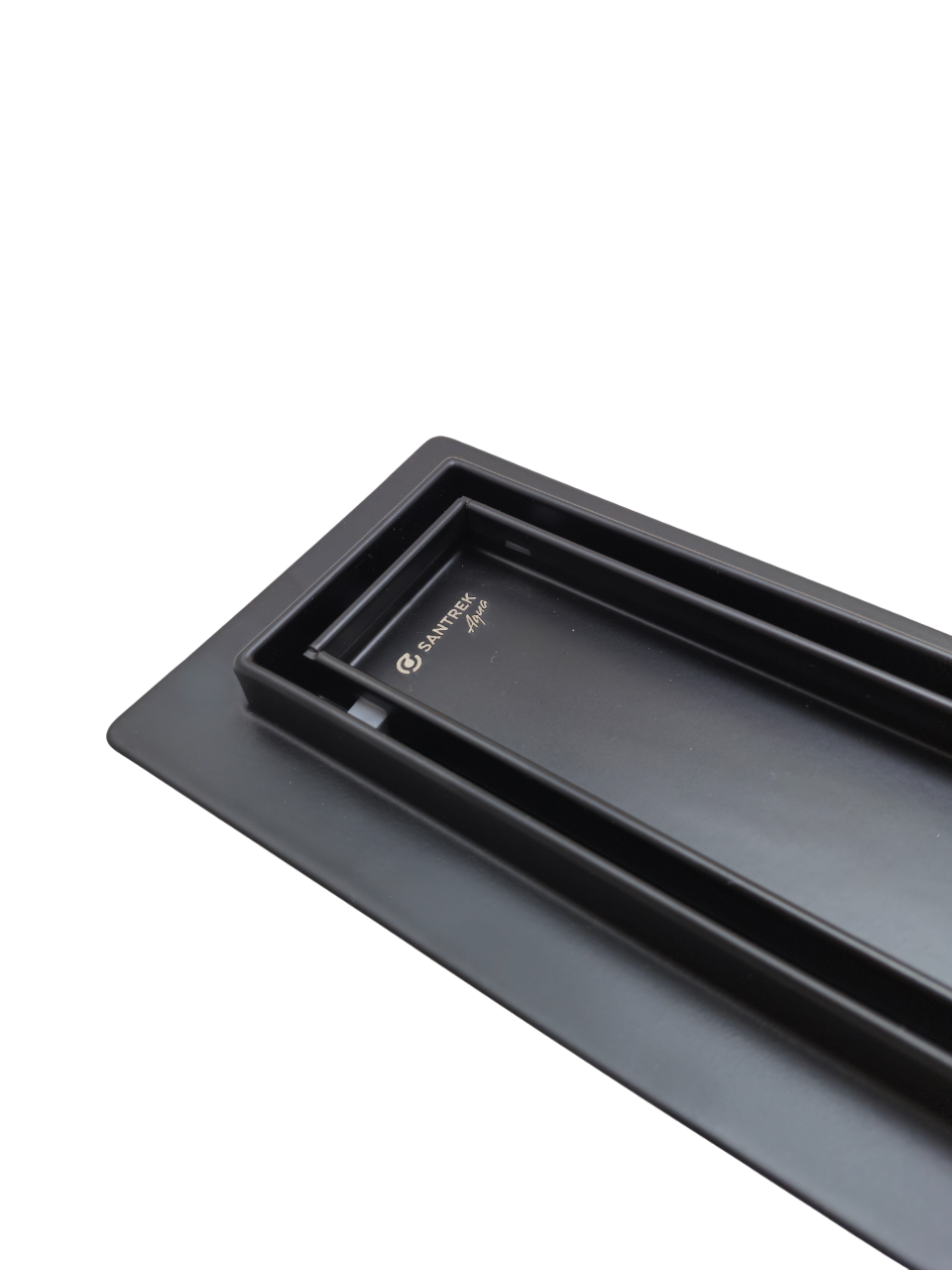 Линейный душевой трап SANTREK AQUA  B-70900 BLACK нерж 70*900мм (горизонт выпуск 360 гр, ф40) (решетка щелевая, под плитку) сухой затвор и гидрозатвор