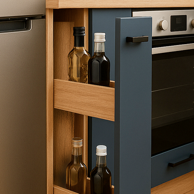 Бутылочница выдвижная 20 цвет Графит/Дуб вотан столешница Дуб вотан SANTREK HOME (ЛДСП)