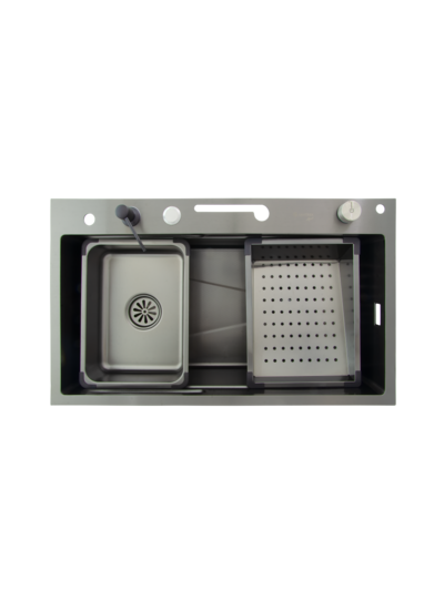 Мойка нерж врезная 750х450х220 т 3,0 ЧЕРНАЯ HB7545FB-W1+6 (+ сифон) SANTREK AQUA + Подарок (4 клав, колл-р, фруктов, доска, 2 смес, ополаск., дозатор)