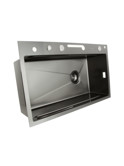 Мойка нерж врезная 750х450х220 т 3,0 ЧЕРНАЯ HB7545FB-W1+6 (+ сифон) SANTREK AQUA + Подарок (4 клав, колл-р, фруктов, доска, 2 смес, ополаск., дозатор)
