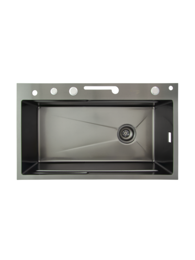 Мойка нерж врезная 750х450х220 т 3,0 ЧЕРНАЯ HB7545FB-W1+6 (+ сифон) SANTREK AQUA + Подарок (4 клав, колл-р, фруктов, доска, 2 смес, ополаск., дозатор)