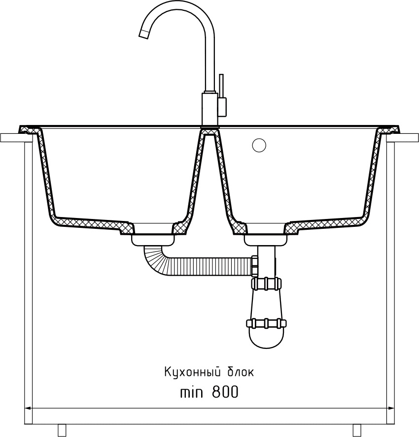 Мойка SANTREK AQUA PRO BOXY SA-S780K  2 чаши 780*510 мм (графит-309) (без сифона)