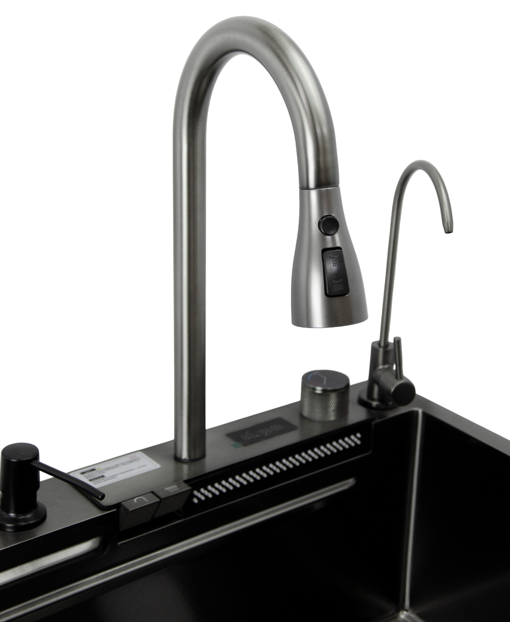 Мойка нерж врезная 750х450х220 т 3,0 ЧЕРНАЯ HB7545FB-W2+6 (+ сифон) SANTREK AQUA + Подарок (2 клав, колл-р, фруктов, доска, 2 смес, ополаск., дозатор)