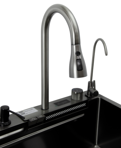 Мойка нерж врезная 750х450х220 т 3,0 ЧЕРНАЯ HB7545FB-W2+6 (+ сифон) SANTREK AQUA + Подарок (2 клав, колл-р, фруктов, доска, 2 смес, ополаск., дозатор)
