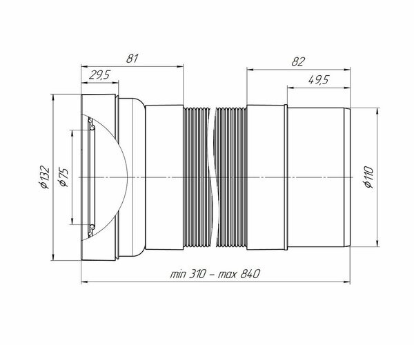 K721R Удлинитель гибкий для унитаза АНИ Пласт, выпуск 110 мм, L310-840мм