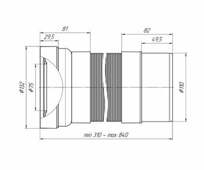 K721R Удлинитель гибкий для унитаза АНИ Пласт, выпуск 110 мм, L310-840мм