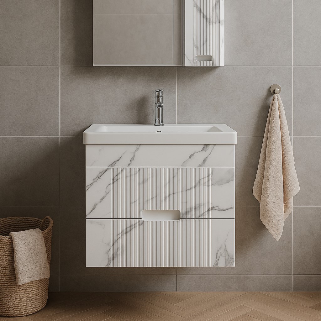 Подстолье подвесное SANTREK HOME "Беладжио-50" (Белый мрамор) 2 ящика под умывальник "Como-50" 465х500х385