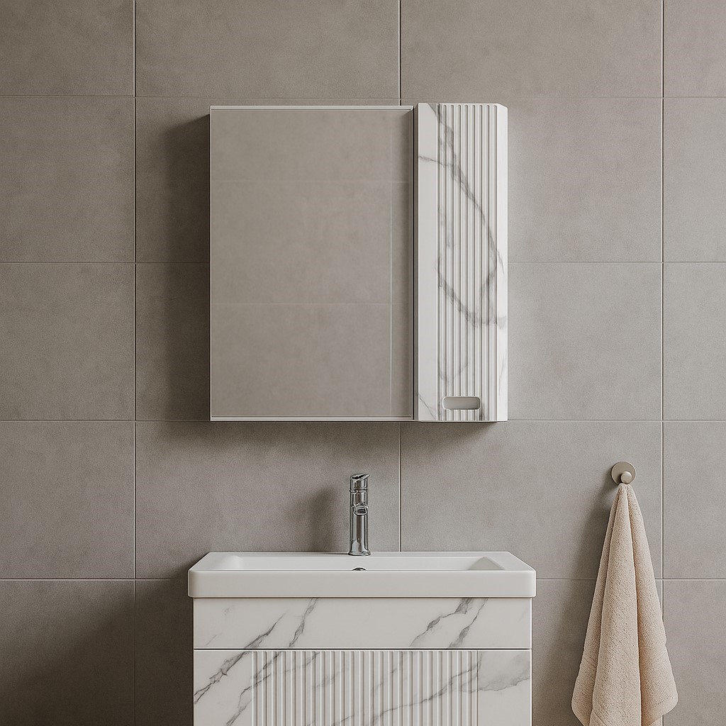 Зеркало-шкаф SANTREK HOME "Беладжио-50" (Белый мрамор) 1 дверь 500х668х175